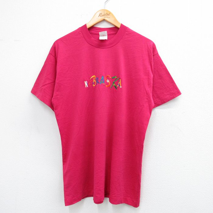 フルーツオブザルーム 90s 半袖Tシャツ ネブラスカ刺繍 ピンク L | 古着