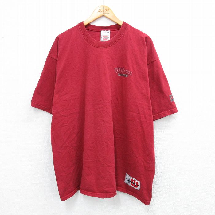 【20%OFF】XL★古着 ウィルソン 半袖 ビンテージ Tシャツ メンズ 90年代 90s ワンポイントロゴ 大きいサイズ コットン クルーネック USA製 エンジ 25jul26 中古