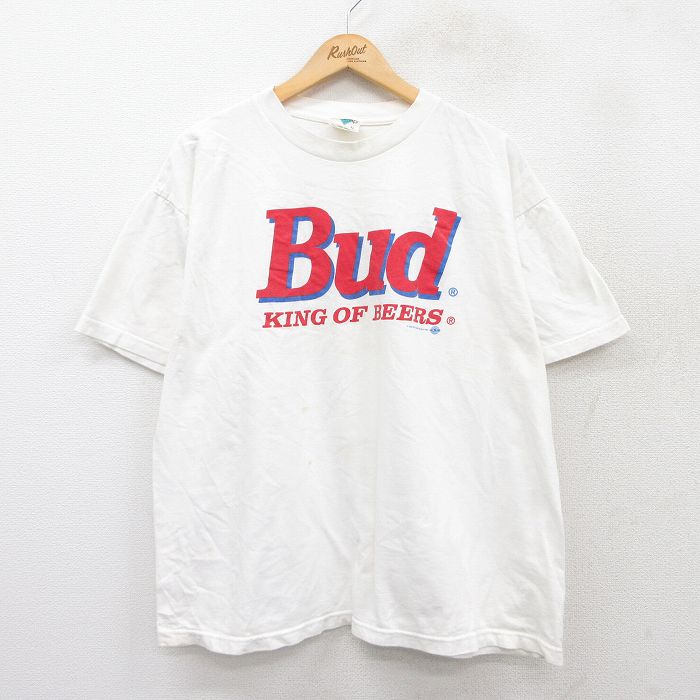 XL★古着 半袖 ビンテージ Tシャツ メンズ 90年代 90s バドワイザー ビール 大きいサイズ コットン クルーネック 白 ホワイト 【spe】 25jul26 中古