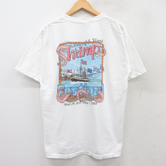 L★古着 半袖 ビンテージ Tシャツ メンズ 00年代 00s エビ Shrimp Festival コットン クルーネック 白 ホワイト 25jul26 中古