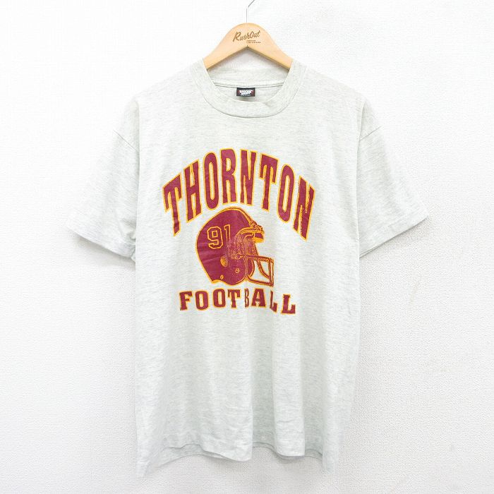 XL★古着 スクリーンスターズ 半袖 ビンテージ Tシャツ メンズ 80年代 80s THORNTON フットボール クルーネック USA製 薄グレー 霜降り 25jul26 中古