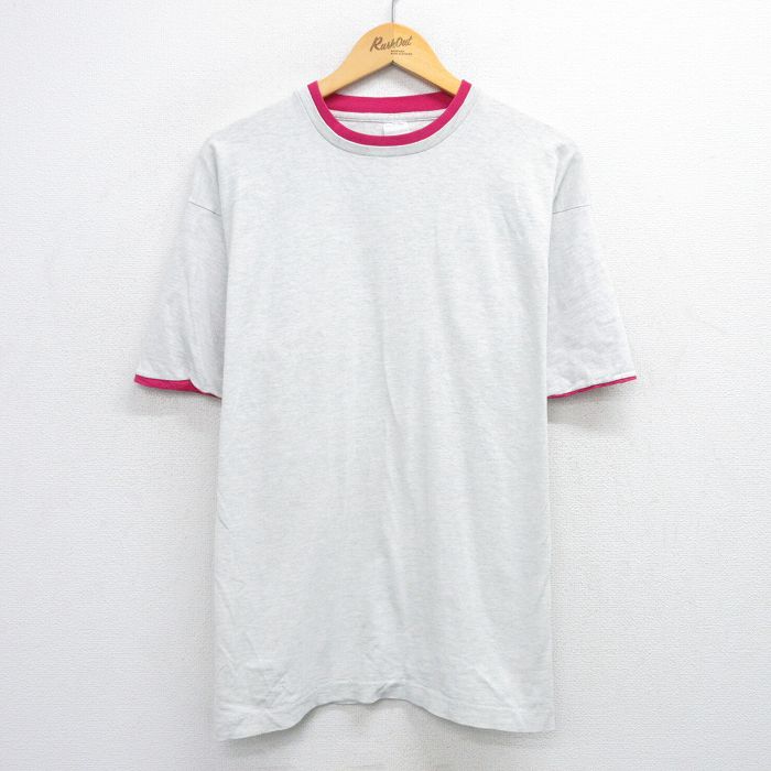 【50%OFF】XL★古着 半袖 ビンテージ Tシャツ メンズ 90年代 90s 無地 クルーネック USA製 薄グレー 霜降り他 25jul28 中古