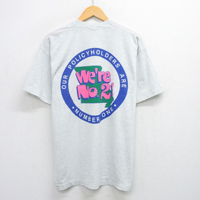 XL★古着 半袖 ビンテージ Tシャツ メンズ 90年代 90s POLICY HOLDERS クルーネック 薄グレー 霜降り 25jul28 中古