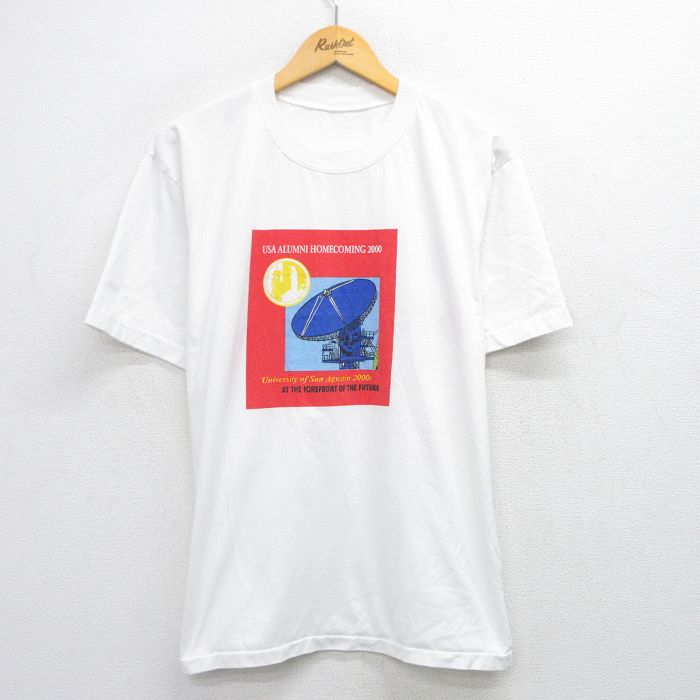 L★古着 半袖 ビンテージ Tシャツ メンズ 00年代 00s パラボラアンテナ クルーネック 白 ホワイト 25jul28 中古