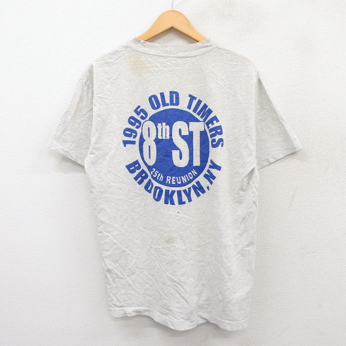 【20%OFF】L★古着 半袖 ビンテージ Tシャツ メンズ 90年代 90s ブルックリン クルーネック 薄グレー 霜降り 25jul28 中古
