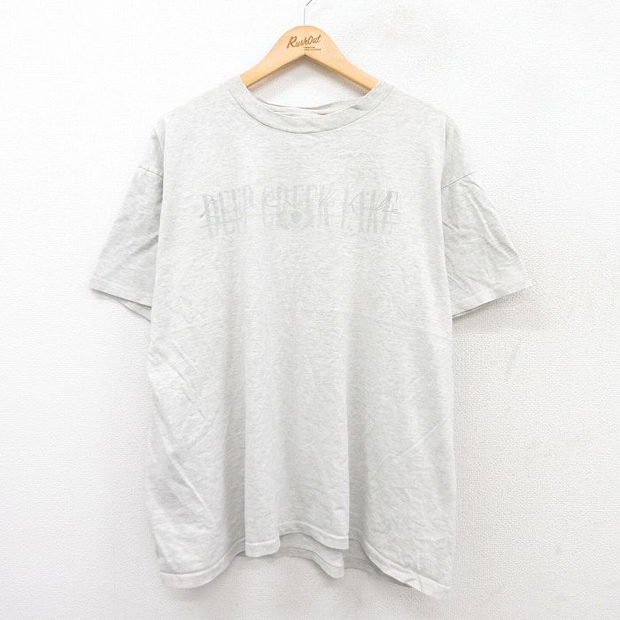 XL★古着 半袖 ビンテージ Tシャツ メンズ 90年代 90s DEEP CREEK LAKE 大きいサイズ コットン クルーネック USA製 薄グレー 霜降り 25jul28 中古