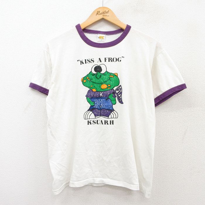 L★古着 ラッセル 半袖 ビンテージ Tシャツ メンズ 70年代 70s カエル KSUARH クルーネック 白他 ホワイト リンガー 【spe】 25jul28 中古