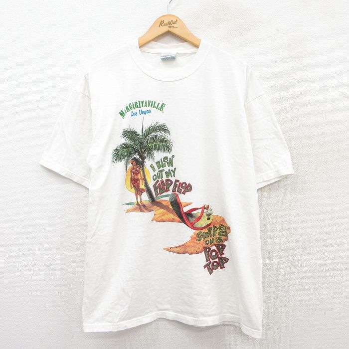 XL★古着 半袖 ビンテージ Tシャツ メンズ 90年代 90s MARGARITAVILLE コットン クルーネック 白 ホワイト 【spe】 25jul28 中古