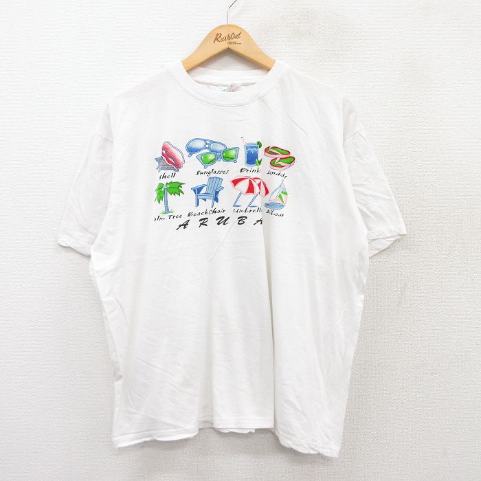 【20%OFF】XL★古着 半袖 ビンテージ Tシャツ メンズ 00年代 00s ARUBA 大きいサイズ コットン クルーネック 白 ホワイト 25jul28 中古