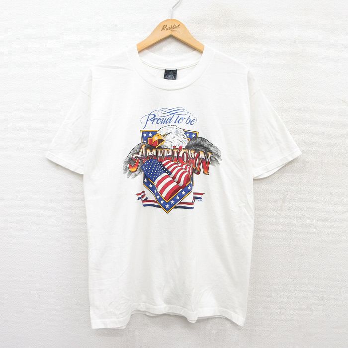 L★古着 半袖 ビンテージ Tシャツ メンズ 00年代 00s 鳥 星条旗 アメリカン コットン クルーネック USA製 白 ホワイト 25jul28 中古