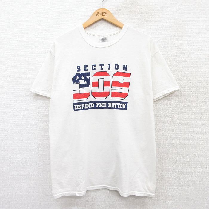 L★古着 半袖 ビンテージ Tシャツ メンズ 00年代 00s SECTION 309 星条旗 コットン クルーネック 白 ホワイト 25jul28 中古