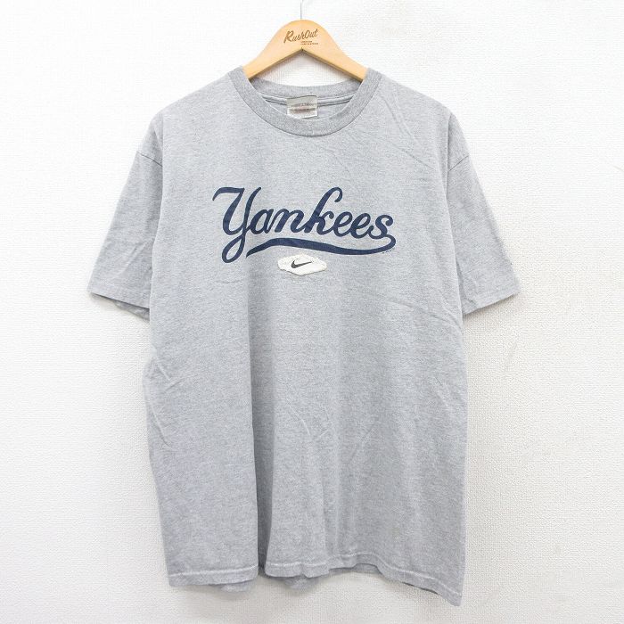 【50%OFF】XL★古着 ナイキ NIKE 半袖 ビンテージ Tシャツ メンズ 00年代 00s MLB ニューヨークヤンキース クルーネック グレー 霜降り メジャーリーグ ベースボール 野球 25jul28 中古