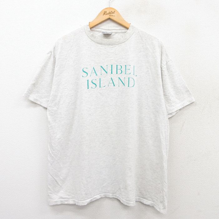 XL★古着 オニータ ONEITA 半袖 ビンテージ Tシャツ メンズ 90年代 90s SANIBEL ISLAND 大きいサイズ コットン クルーネック USA製 薄グレー 霜降り 25jul28 中古