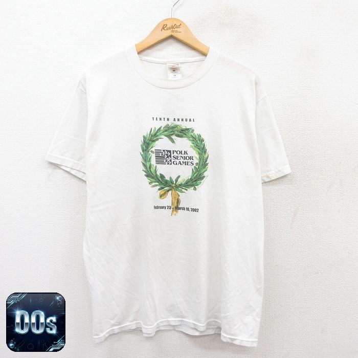 【50%OFF】フルーツオブザルーム 00s 半袖Tシャツ POLK SENIOR GAMESプリント ホワイト L | 古着