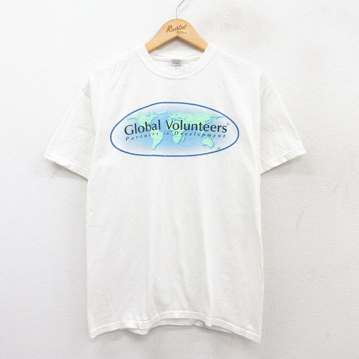 M★古着 半袖 ビンテージ Tシャツ メンズ 00年代 00s Global Volunteers コットン クルーネック 白 ホワイト 25jul28 中古