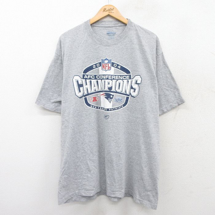XL★古着 リーボック REEBOK 半袖 ビンテージ Tシャツ メンズ 00年代 00s NFL ニューイングランドペイトリオッツ 大きいサイズ クルーネック グレー 霜降り アメフト スーパーボウル 25jul28 中古