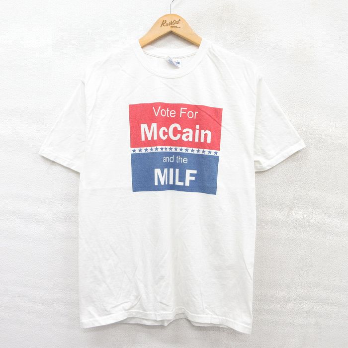 M★古着 ヘインズ Hanes 半袖 ビンテージ Tシャツ メンズ 00年代 00s McCain MILF コットン クルーネック 白 ホワイト 25jul28 中古