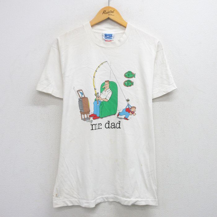 【50%OFF】XL★古着 半袖 ビンテージ Tシャツ メンズ 80年代 80s mr.dad ジムベントン コットン クルーネック USA製 白 ホワイト 25jul28 中古