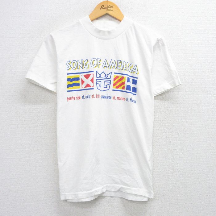 L★古着 半袖 ビンテージ Tシャツ メンズ 90年代 90s SONG OF AMERICA コットン クルーネック 白 ホワイト 25jul28 中古
