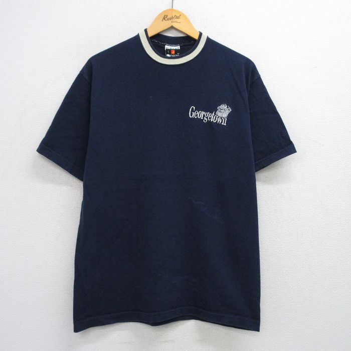 L★古着 半袖 ビンテージ Tシャツ メンズ 90年代 90s Greorgetown コットン クルーネック USA製 紺 ネイビー 25jul28 中古