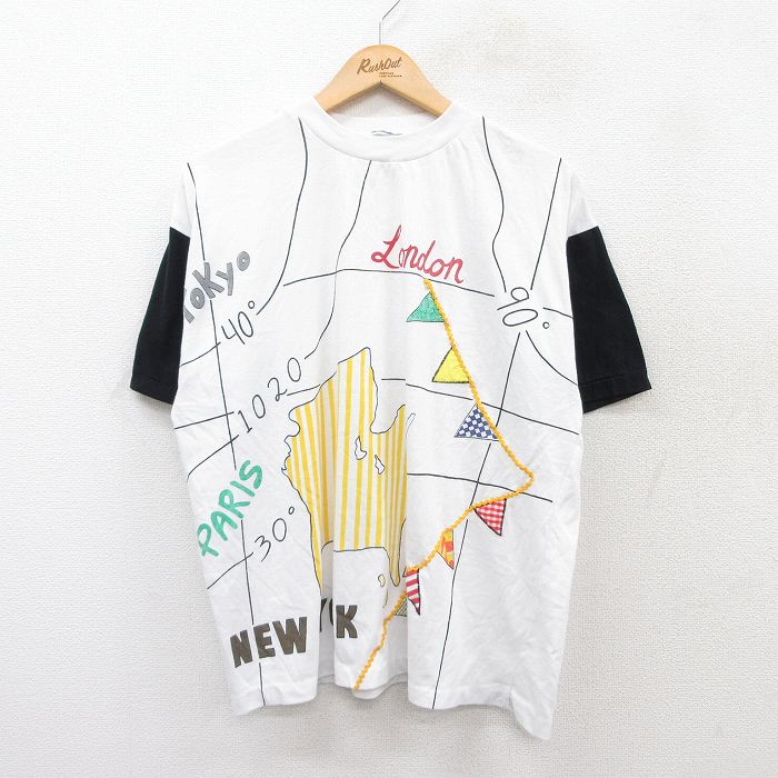 XL★古着 半袖 ビンテージ Tシャツ メンズ 90年代 90s ニューヨーク パリ ロンドン クルーネック 白他 ホワイト 25jul28 中古