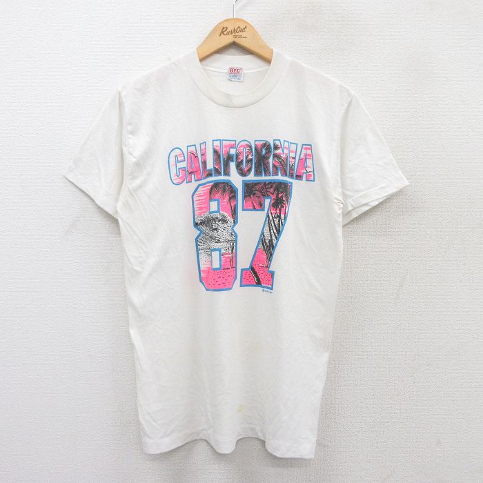 M★古着 半袖 ビンテージ Tシャツ メンズ 80年代 80s カリフォルニア サーファー 白 ホワイト 25jul28 中古