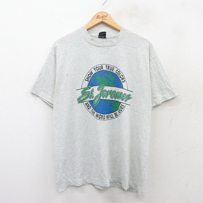 L★古着 フルーツオブザルーム 半袖 ビンテージ Tシャツ メンズ 90年代 90s St.Jeromes クルーネック USA製 薄グレー 霜降り 25jul28 中古