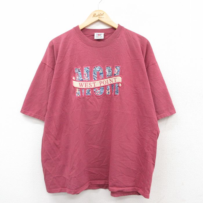 XL★古着 半袖 ビンテージ Tシャツ メンズ 90年代 90s MOM ウエストポイント 刺繍 大きいサイズ コットン クルーネック USA製 エンジ系 25jul28 中古
