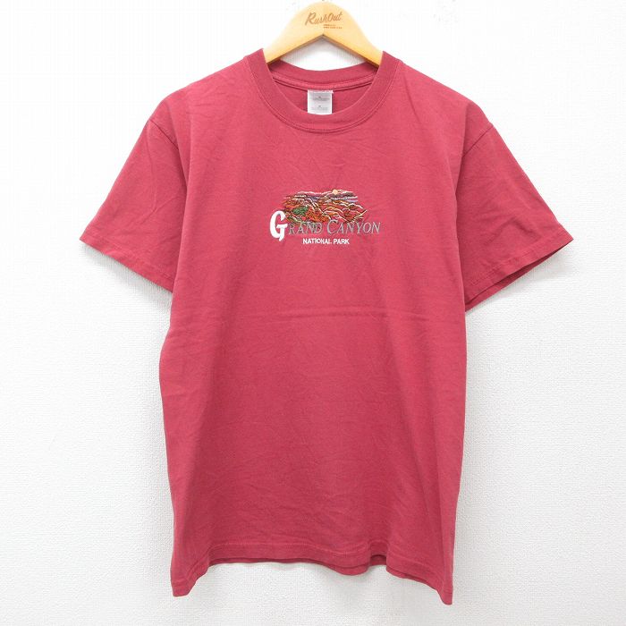 L★古着 BELTON 半袖 ビンテージ Tシャツ メンズ 00年代 00s グランドキャニオン 刺繍 コットン クルーネック 赤 レッド 25jul29 中古
