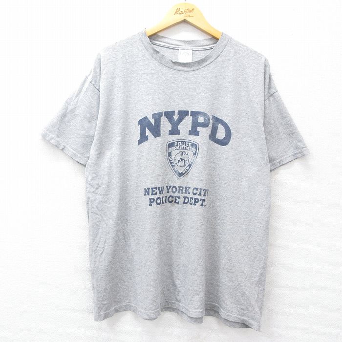 XL★古着 半袖 ビンテージ Tシャツ メンズ 90年代 90s NYPD 大きいサイズ クルーネック グレー 霜降り 25jul29 中古