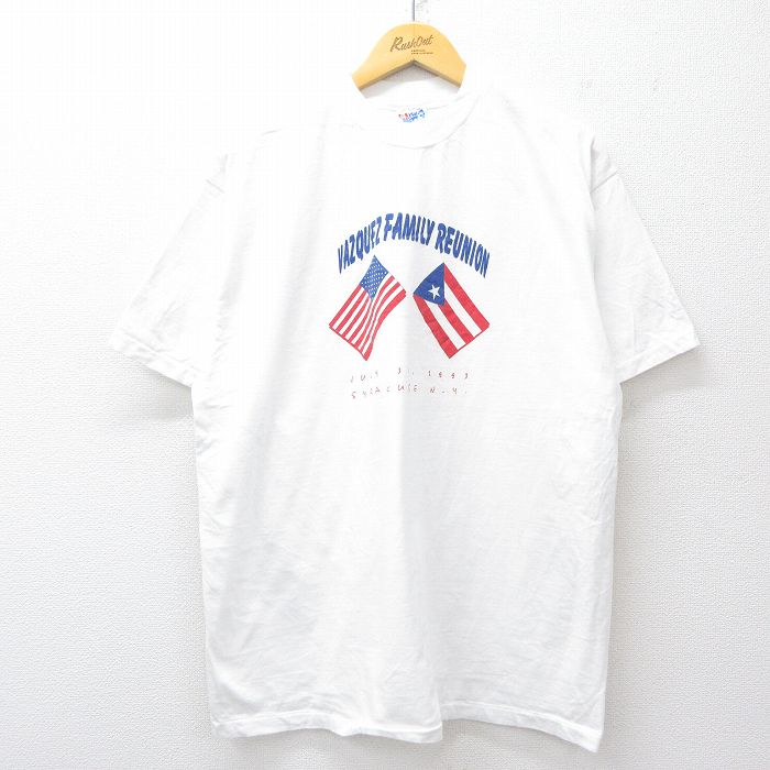 XL★古着 ヘインズ Hanes 半袖 ビンテージ Tシャツ メンズ 90年代 90s 星条旗 プエルトリコ コットン クルーネック USA製 白 ホワイト 25jul29 中古