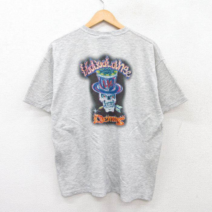 XL★古着 半袖 ビンテージ Tシャツ メンズ 00年代 00s スカル クルーネック 薄グレー 霜降り 25jul29 中古