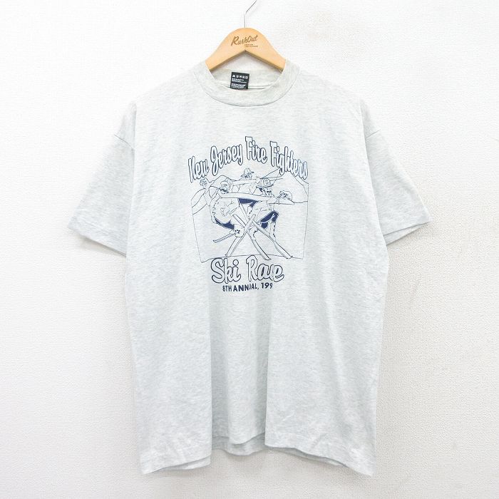 XL★古着 フルーツオブザルーム 半袖 ビンテージ Tシャツ メンズ 90年代 90s スキー クルーネック USA製 薄グレー 霜降り 25jul29 中古