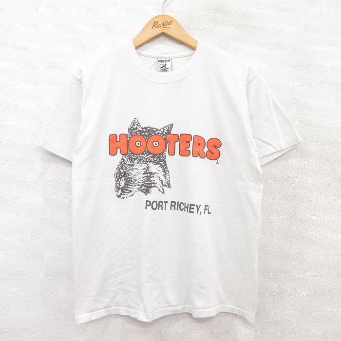 L★古着 半袖 ビンテージ Tシャツ メンズ 00年代 00s フーターズ HOOTERS ポートリッチー コットン クルーネック 白 ホワイト 25jul29 中古