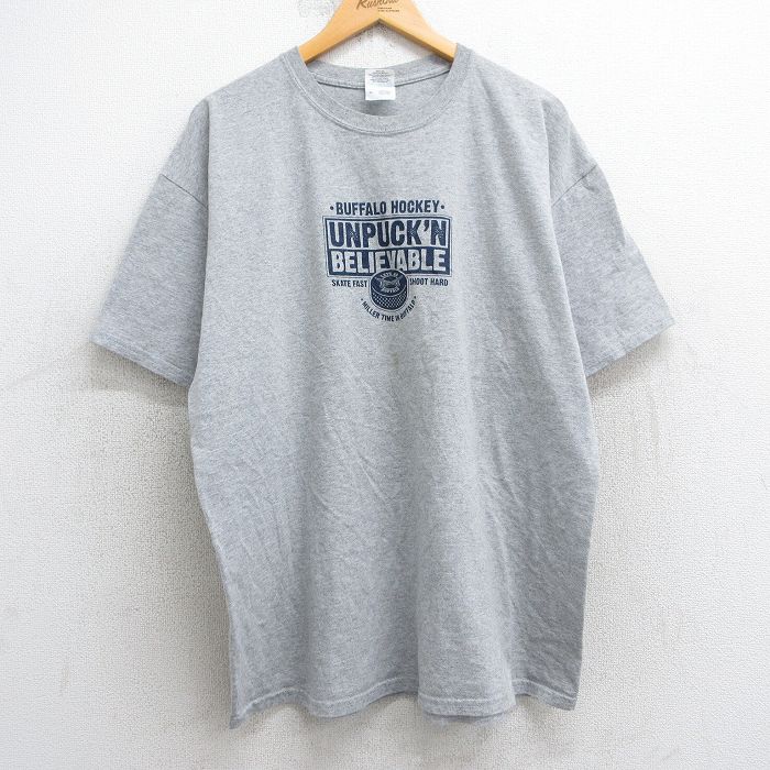XL★古着 半袖 ビンテージ Tシャツ メンズ 00年代 00s バッファロー ホッケー クルーネック グレー 霜降り 25jul29 中古