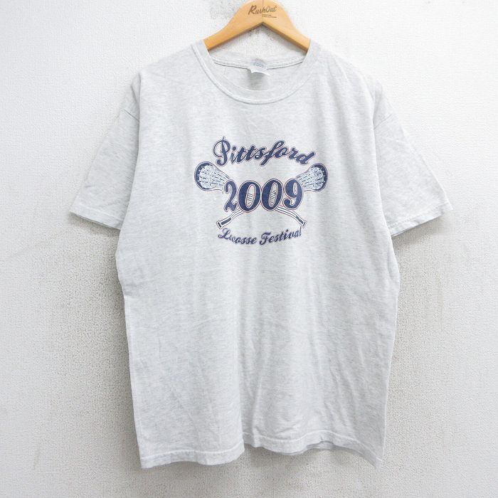 XL★古着 半袖 ビンテージ Tシャツ メンズ 00年代 00s ラクロス クルーネック 薄グレー 霜降り 25jul29 中古