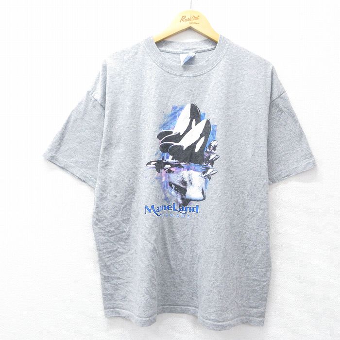 XL★古着 半袖 ビンテージ Tシャツ メンズ 00年代 00s シャチ 大きいサイズ クルーネック グレー 霜降り 25jul30 中古