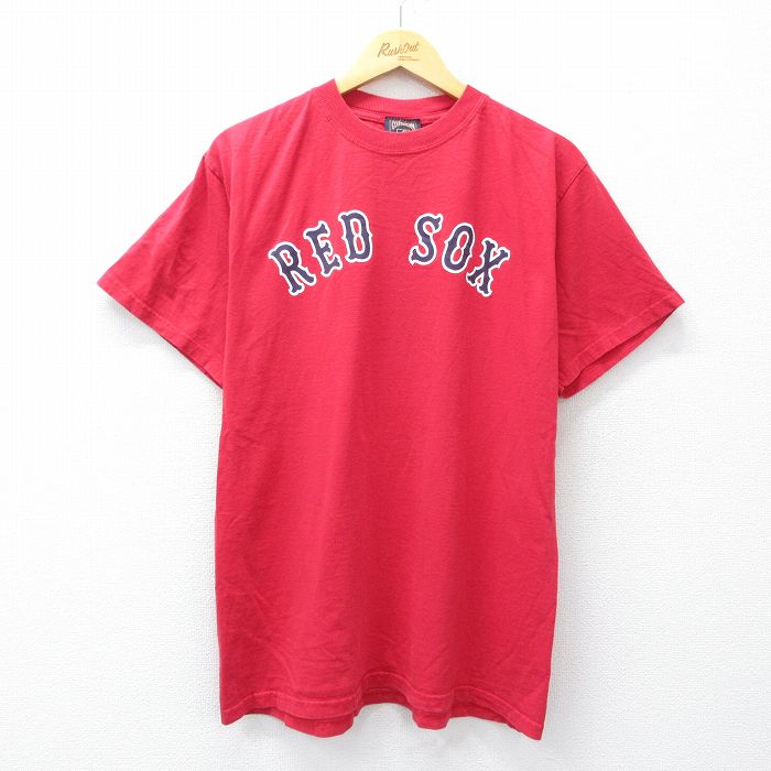 【50%OFF】L★古着 マジェスティック 半袖 ビンテージ Tシャツ メンズ 00年代 00s MLB ボストンレッドソックス テッドウィリアムズ 9 コットン クルーネック 赤 レッド メジャーリーグ ベースボール 野球 25jul30 中古