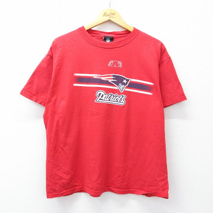 XL★古着 半袖 ビンテージ Tシャツ メンズ 00年代 00s NFL ニューイングランドペイトリオッツ コットン クルーネック 赤 レッド アメフト スーパーボウル 25jul30 中古