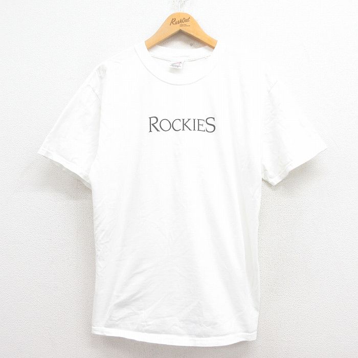 【20%OFF】L★古着 半袖 ビンテージ Tシャツ メンズ 00年代 00s ロッキーズ コットン クルーネック 白 ホワイト 25jul31 中古
