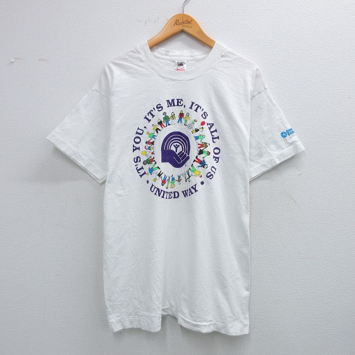 XL★古着 フルーツオブザルーム 半袖 ビンテージ Tシャツ メンズ 90年代 90s ユナイテッドウェイ 男性 女性 大きいサイズ コットン クルーネック USA製 白 ホワイト 25jul31 中古