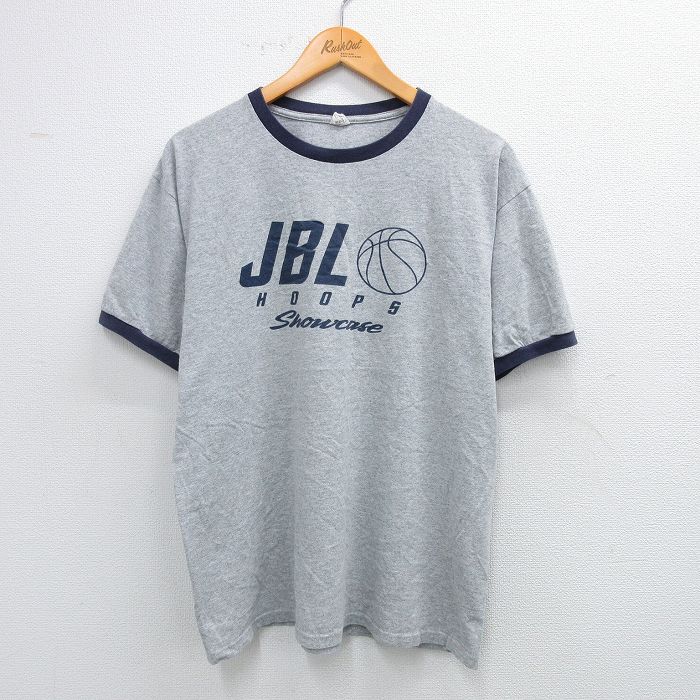 L★古着 半袖 ビンテージ Tシャツ メンズ 00年代 00s JBL HOOPS バスケットボール クルーネック グレー 霜降り リンガー 25jul31 中古