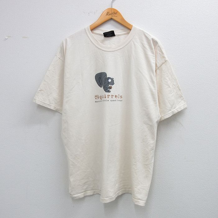 XL★古着 STEVE&BARRYS 半袖 ビンテージ Tシャツ メンズ 00年代 00s リス コットン クルーネック 生成り 25jul31 中古
