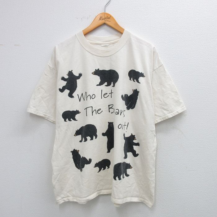 XL★古着 半袖 ビンテージ Tシャツ メンズ 00年代 00s クマ 大きいサイズ クルーネック 生成り 25jul31 中古