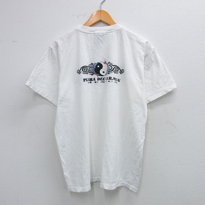 【20%OFF】XL★古着 半袖 ビンテージ Tシャツ メンズ 00年代 00s 陰陽 イルカ コットン クルーネック 白 ホワイト 25jul31 中古