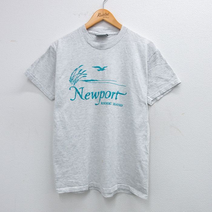 【50%OFF】M★古着 リー Lee 半袖 ビンテージ Tシャツ メンズ 90年代 90s ニューポート コットン クルーネック USA製 薄グレー 霜降り 25jul31 中古