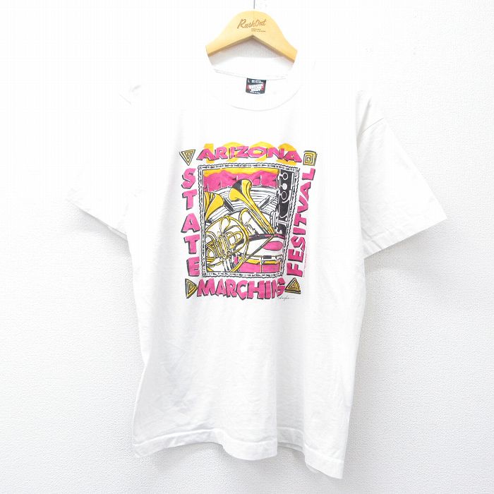L★古着 スクリーンスターズ 半袖 ビンテージ Tシャツ メンズ 80年代 80s マーチング フェスティバル アリゾナ クルーネック USA製 白 ホワイト 25jul31 中古