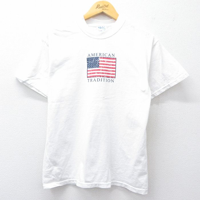 M★古着 半袖 ビンテージ Tシャツ メンズ 00年代 00s 星条旗 コットン クルーネック 白 ホワイト 25jul31 中古