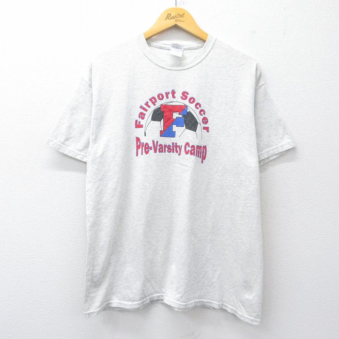 L★古着 半袖 ビンテージ Tシャツ メンズ 00年代 00s フェアポート サッカー 企業広告 クルーネック 薄グレー 霜降り 25jul31 中古