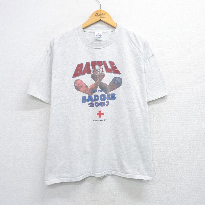 XL★古着 半袖 ビンテージ Tシャツ メンズ 00年代 00s バトル 企業広告 大きいサイズ クルーネック 薄グレー 霜降り 25jul31 中古